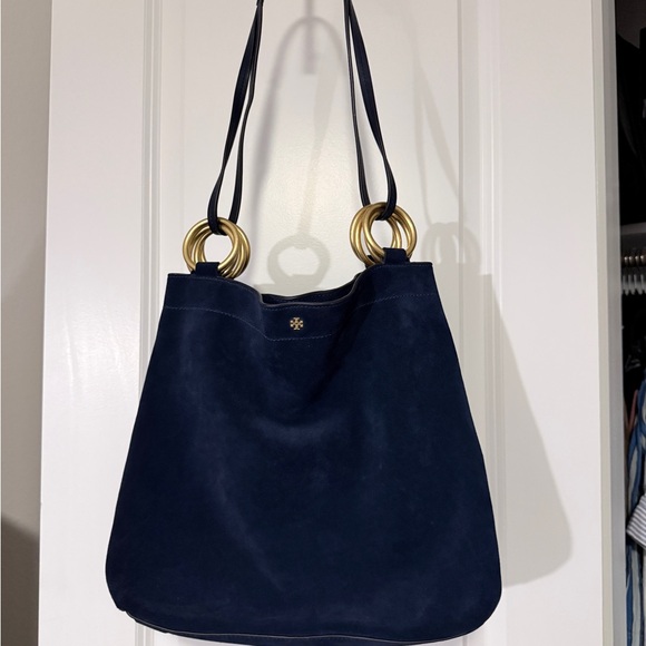 Tory Burch Handbags - Tory Burch Farrah Navy Suede Tote Bag
